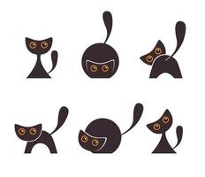 Reihe von Silhouetten von schwarzen Katzen vektor