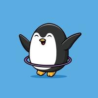 söt pingvin spelar hulahoop tecknad vektor ikonillustration. djur sport ikon koncept isolerade premium vektor. platt tecknad stil