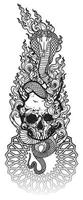 tatueringskonst kobra och dödskalle rita och skissa svart och vitt vektor