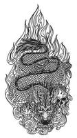 tattoo art dragon china handzeichnung und skizze schwarz und weiß vektor