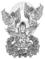 tatuering konst guan yin Kina design och svan hand ritning och skiss vektor