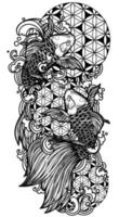 tattoo art koi fish handzeichnung und skizze schwarz und weiß vektor