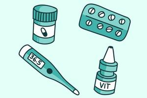 ställa in medicinsk hälsa verktyg piller termometer vitaminer illustration vektor