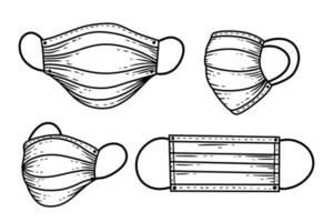 Stellen Sie das Tragen von medizinischen Gesichtsmasken für die Illustration von Linienkunst des Gesundheitsprotokolls ein vektor