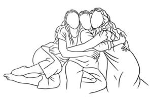 set line art glückliche frauen mädchen freundschaft beste freunde illustration vektor