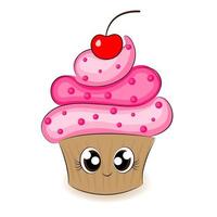 Köstlicher lustiger Air-Cupcake-Charakter im Kawaii-Stil, helles Design für die Geschenkverpackung mit T-Shirt-Aufdruck und lustiger Dessert-Food-Cartoon-Stil einzeln auf weißem Hintergrund. Vektor-Illustration vektor