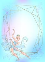 Goldrahmen mit einer Ballerina gegen einen blauen Hintergrund. Vektor.