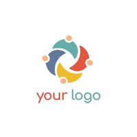 Logo mit Diversity-Community-Metapher-Idee. runde Form aus 4 Personen. Vorlage für Kreissymbolelemente. Design von 2D-Logos. flache vektorillustration. vektor