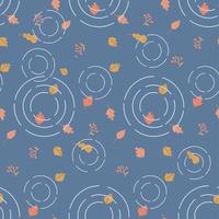 Herbstblätter in einer blauen Pfütze mit Kreisen auf dem Wasser. draufsicht fallen unter den boden. Vektor nahtlose Muster. flache handgezeichnete illustration.