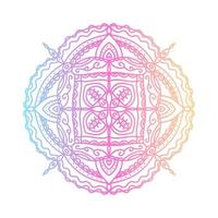 rund ljus gradient mandala på vit isolerade bakgrund. vektor boho mandala i blå, gula och rosa färger. mandala med abstrakta mönster. yoga mall