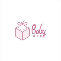 einfaches lustiges rosa Baby in der Box-Geschenk-Logo-Design-Icon-Idee vektor