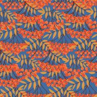 Ebereschenzweige und Blätter nahtloses Muster. Hintergrund mit einfachen abstrakten handgezeichneten roten Beeren. florale flache Vektorillustration auf blauem Hintergrund vektor