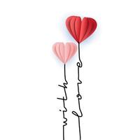 mit Liebe - einzeiliger Schriftzug. grußzitat auf herzpapier geschnitten luftballons faden isoliert clipart. st valentine s postkartenvektor handgezeichnetes designelement vektor