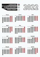 vektor mallkalender 2022 med nummer i cirklar, enkel azerbajdzjansk kalender för år 2022.