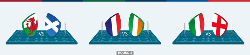 Rugby-Team Wales gegen Schottland, Frankreich gegen Irland, Italien gegen England auf dem Rugbyfeld. vektor