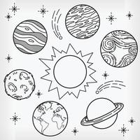 doodle planet handritad solsystem skiss vektor ilustration ritning