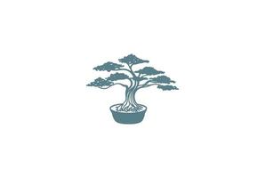 orientalischer japanischer Bonsai-Mini-Pflanzenbaum auf Topf-Silhouette-Logo-Design-Vektor vektor