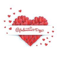 Symbol des großen Herzens, bestehend aus einer Vielzahl von roten Kleinherzen, die auf einem weißen Hintergrund isoliert sind. Herzrahmen mit Beschriftungsschild. bild für st. Valentinstag vektor