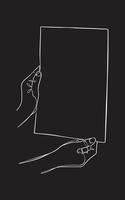Hände zeigen leeres Papier, eine durchgehende Linie auf schwarzem Hintergrund zeichnen Vektorillustration vektor
