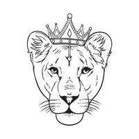 weiblicher Löwe, der die Kunstillustration der königlichen Krone trägt vektor