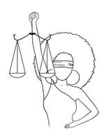 Afro Woman Justice Schwarz-Weiß-Darstellung auf weißem Hintergrund vektor