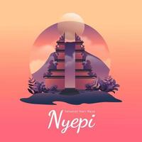 nyepi illustration banner för instagram post med pura eller tempel vektor