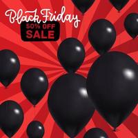 schwarzer freitag-verkaufsbanner realistisch mit schwarzen luftballons auf strahlrotem hintergrund mit weißem beschriftungstext. vektorillustrationsdesign-marketing vektor