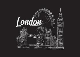 London stadsbild i vektor linjekonst illustration på svart bakgrund
