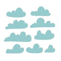 satz wolkensilhouette im flachen einfachen stil. sammlung von wolkensymbol, form, etikett, symbol. grafisches handgezeichnetes Elementvektordesign für Logo, Web und Druck vektor