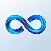 hellblaues Fusions-Swoosh-Linien-Unendlichkeitssymbol. Vektor 3D-Volumendarstellung isoliert auf weißem Hintergrund. Funkelndes Unendlichkeitszeichen, Logo zur Präsentation. Minze Neonspirale Wellenlinie.