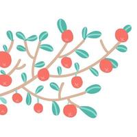 äpplen på trädgren. hösten enkel platt vektorillustration. söt kvist med löv och frukter. isolerade clipart. vektor
