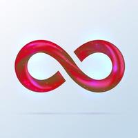 roter Fusions-Swoosh-Band-Unendlichkeitssymbolhintergrund mit Schattierungen. Vektor 3D-Volumen-Darstellung auf hellem Hintergrund. Funkelndes Unendlichkeitszeichen, Logo zur Präsentation. scharlachrote neonspiralwellenlinie.