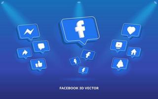 Facebook-logotyp och ikonuppsättning i 3d-vektorstil vektor