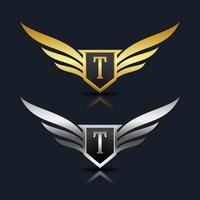 Wings Shield Letter T Logo Vorlage vektor