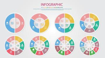 Timeline-Infografiken entwerfen Vektor- und Marketingsymbole. Geschäftskonzept mit 8 Optionen, Schritten oder Prozessen. vektor