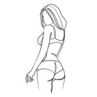kontinuierliche einzeilige Kunstzeichnung des weiblichen Körpers im Bikini vektor