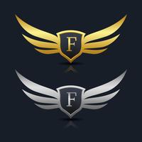Wings Shield Letter F Logo Mall vektor