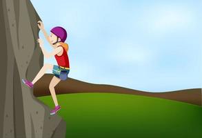 bergsklättringsscen med kvinna som klättrar vektor