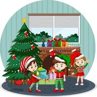 glückliche kinder, die zu hause weihnachten feiern vektor
