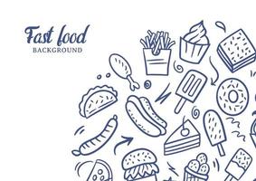 Fast-Food-Doodles Vektorhintergrund. Streetfood-Hintergrund