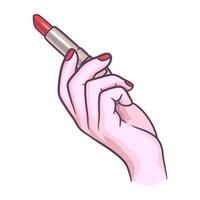 weibliche hand, die lippenstift-vektorillustration hält vektor