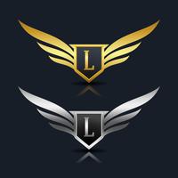 Wings Shield Letter L Logotypmall vektor