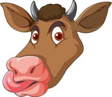 Kopf der braunen Kuh, die Zungenkarikatur herausragt vektor