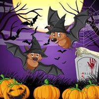 Halloween-Nachtszene mit einer Gruppe von Fledermäusen im Cartoon-Stil vektor