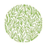 grüner Tee. rundes konzept des teetrinkens im umrissstil. komposition mit abstrakten handgezeichneten elementen. Doodle-Stil. Vorlage für Café-Menü, Verpackung oder Schild. vektor