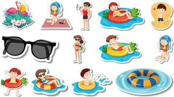 uppsättning sommar strand objekt och barn vektor