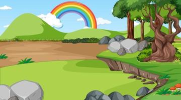 Naturwaldszene mit Regenbogen am Himmel vektor