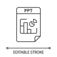 Lineares Symbol für ppt-Dateiformat. Präsentationsdatei. Diashow. dünne Liniendarstellung. Kontursymbol. Vektor isoliert Umrisszeichnung. editierbarer Strich