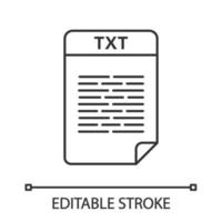 txt-Datei lineares Symbol. Textdateiformat. unformatiertes Textdokument. dünne Liniendarstellung. Kontursymbol. Vektor isoliert Umrisszeichnung. editierbarer Strich