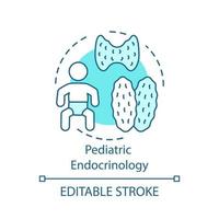 Symbol für das Konzept der pädiatrischen Endokrinologie. endokrine Drüsen. Nebennieren-, Schilddrüsen- und Hypophysenprobleme. Kid Hormonregulierung Idee dünne Linie Illustration. Vektor isoliert Umrisszeichnung. editierbarer Strich